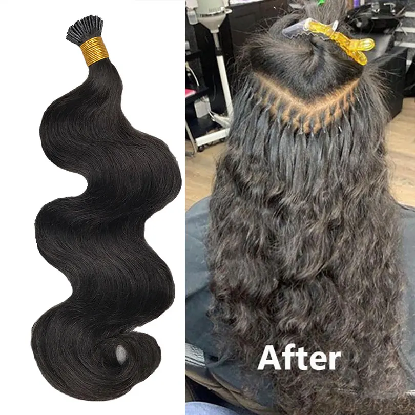 

Body Wave Human Hair I Nail Tip In Brazilian Human Hair Extensions Natural Color 100 Strands For Black Women