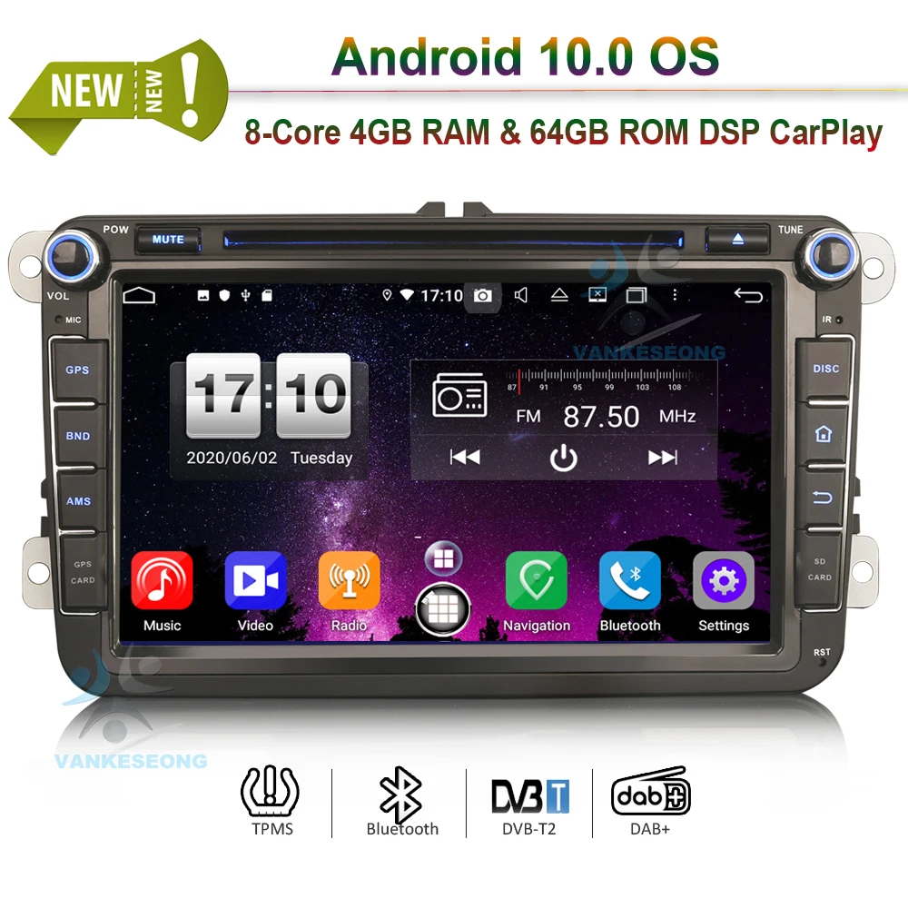 8 &quotдвойной DIN CarPlay автомобильный радиоприемник DAB Авто GPS стерео система со