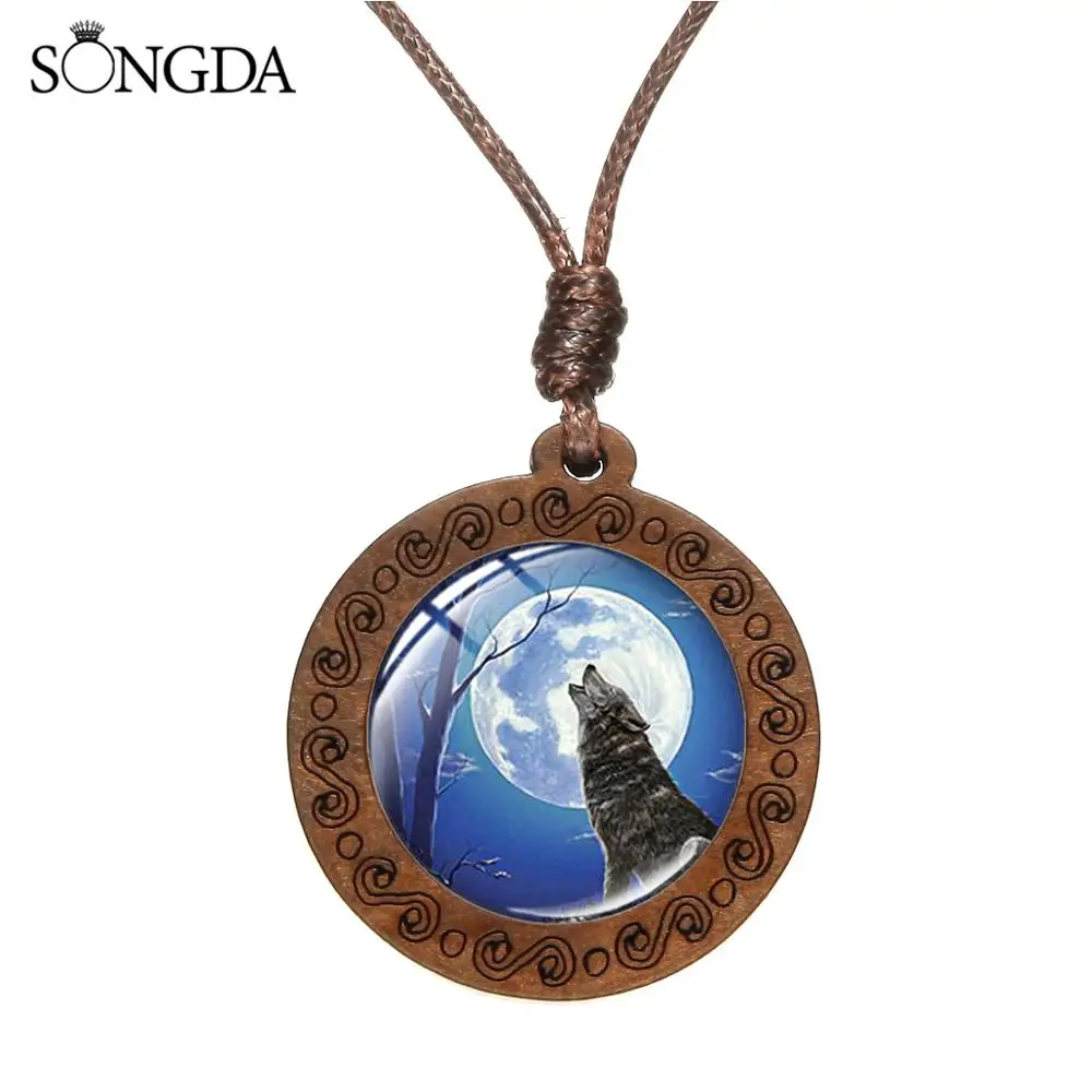 Модная обувь под полной луной вой волка ожерелье ручной работы стеклянная рамка