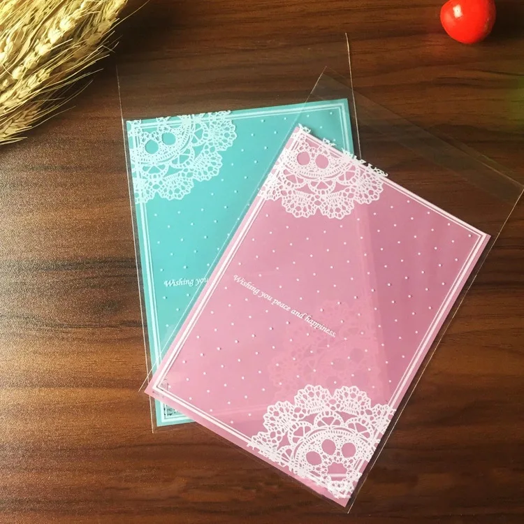 

100PC set Baking packaging blue pink fresh candy biscuit bread bag long diagonal flower opp bag gift packaging party decor gift
