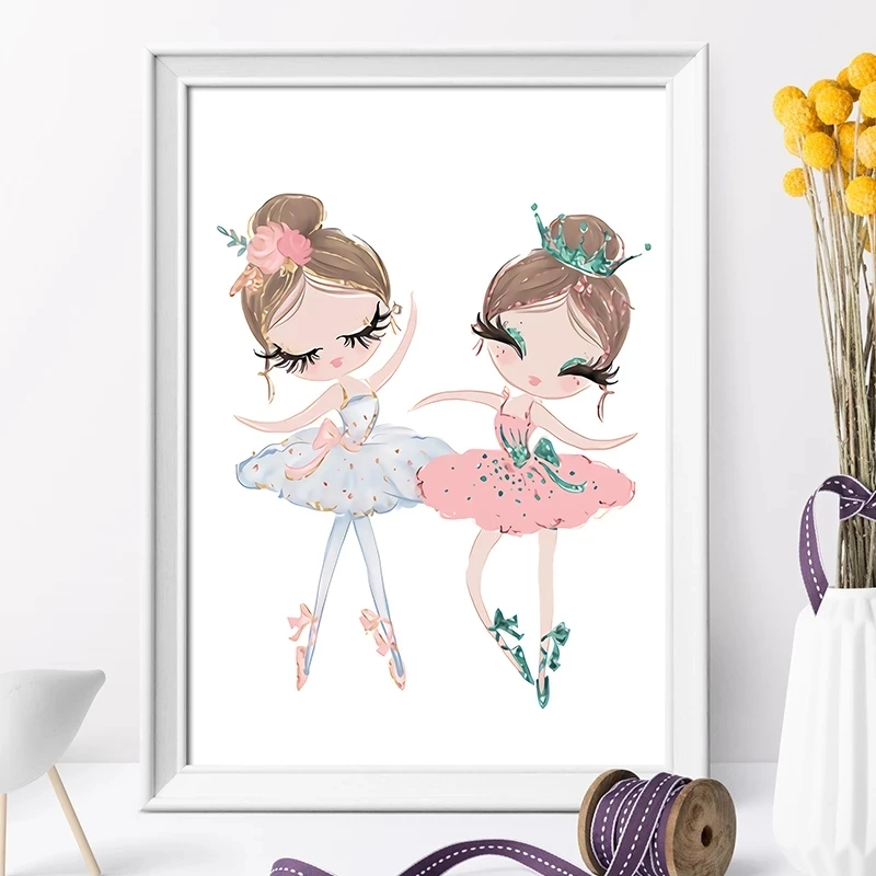 Для маленьких девочек Детская Wall Art розовый плакат Лебедь балерина холст картины