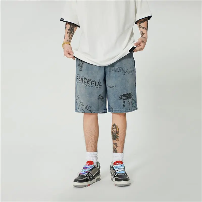 

Мужские новые летние джинсы на шнурке с индивидуальным принтом, повседневные джинсы для студентов