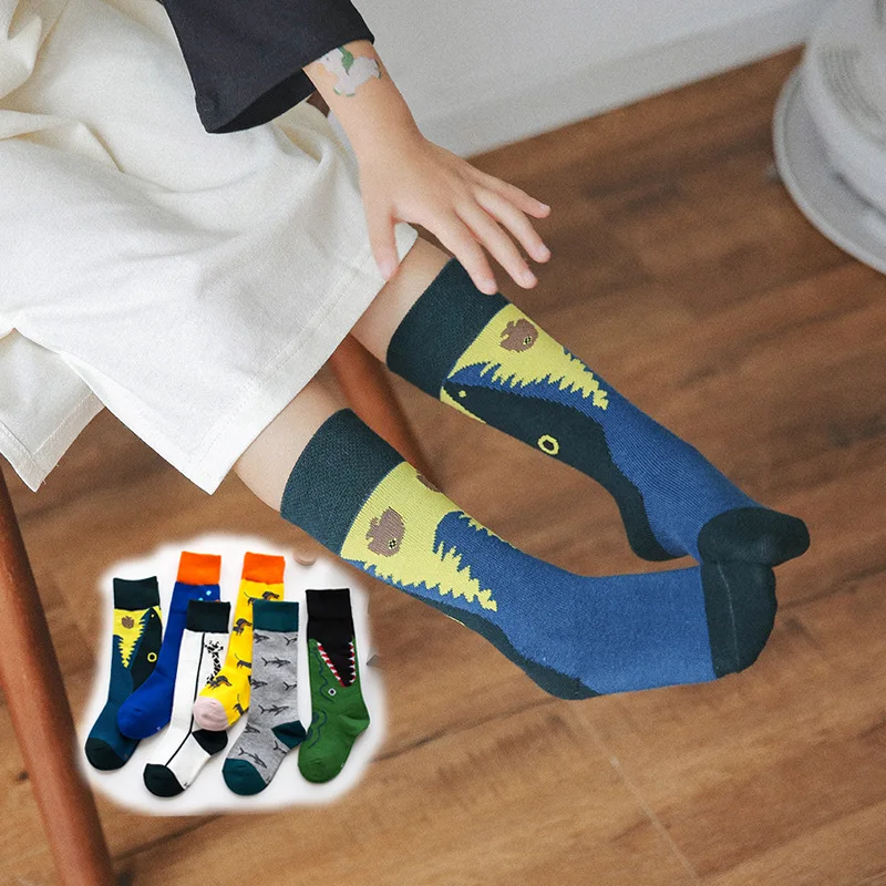 Носки детские хлопковые с вышивкой Мультяшные животные крокодил динозавр модная