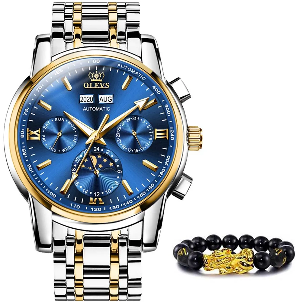 

Luxury Men Business Watches Automatic Green Quartz Watch Stainless Steel Waterproof Mechanical Wristwatch 2020