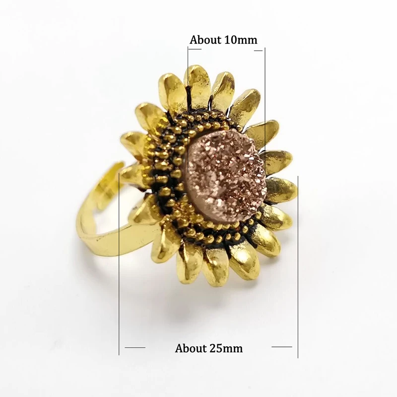 Женское кольцо с цветком подсолнуха регулируемое из золотого цвета для девочек