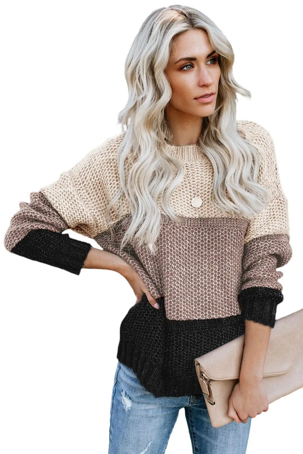 Echoine Black/Yellow/Blue/Gray/Khaki Color Block Netted Texture Pullover Sweater Winter O Neck Long Sleeve Warm Top | Женская одежда