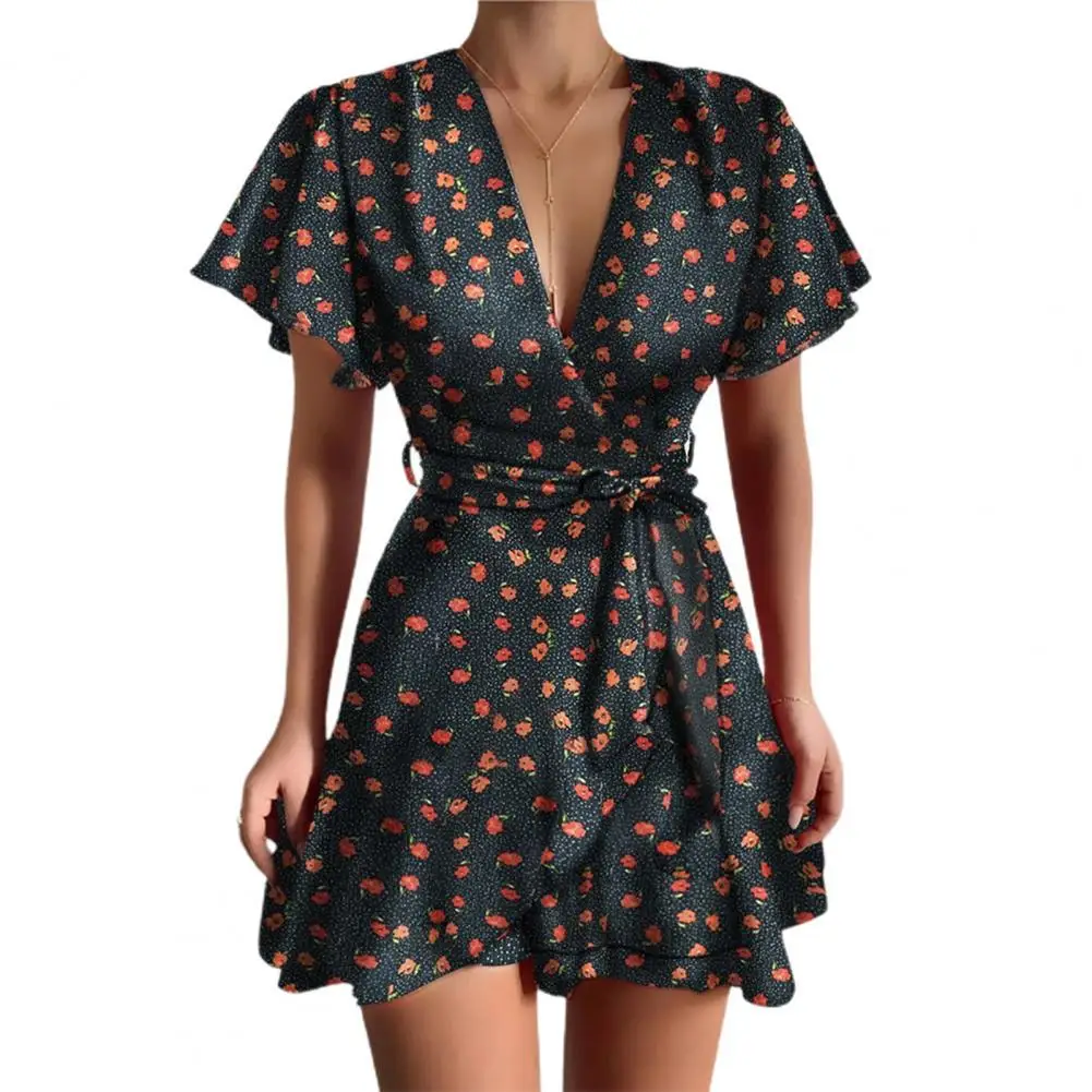 

Short dresses for women 2021 Sweet-style Large Hemline Charming A-line Slim Effect Floral Print Summer Dress for Date vestidos