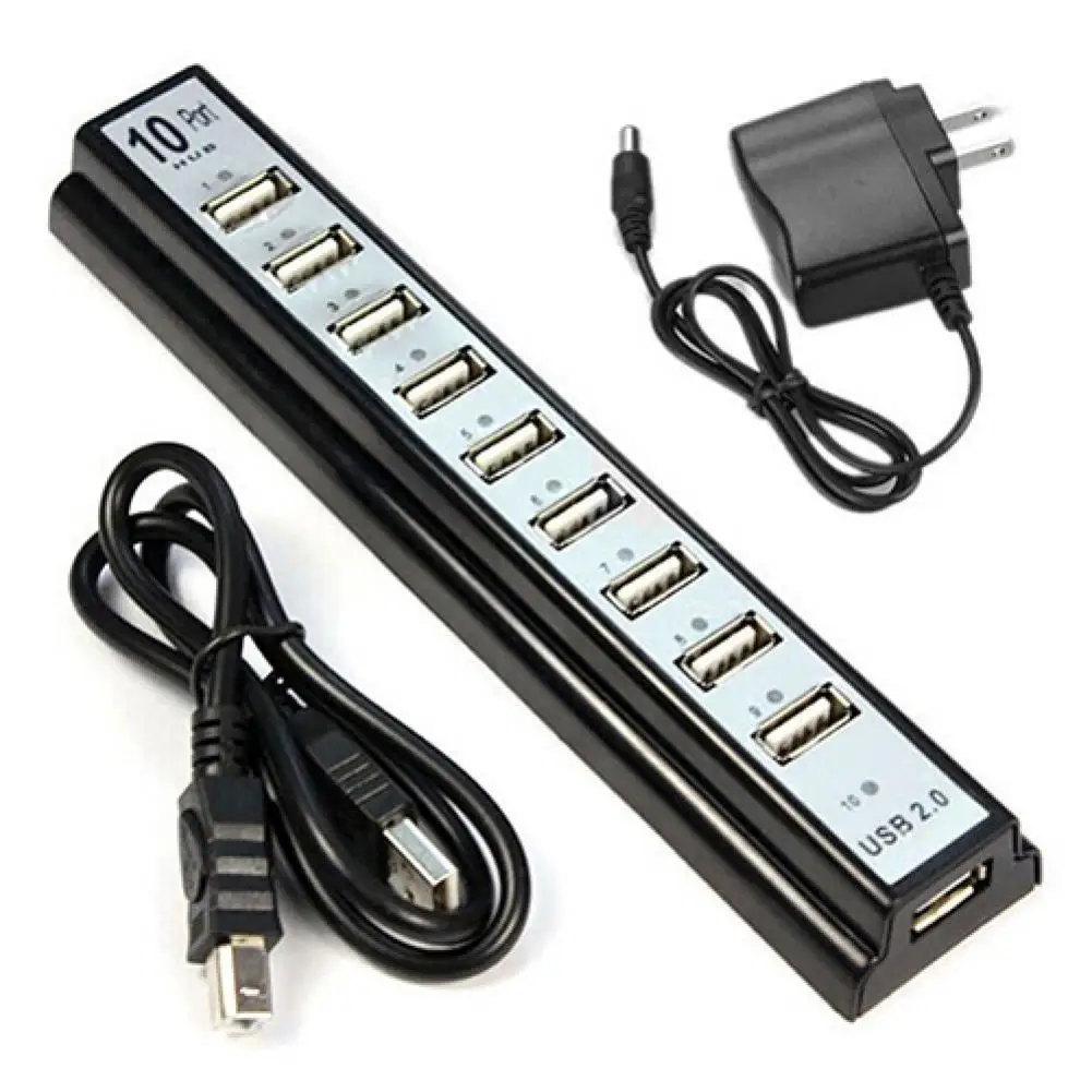 

10 Port Hi-Speed USB 2.0 Hub Splitter With US Power Adapter for PC Laptop Computer USB Hub