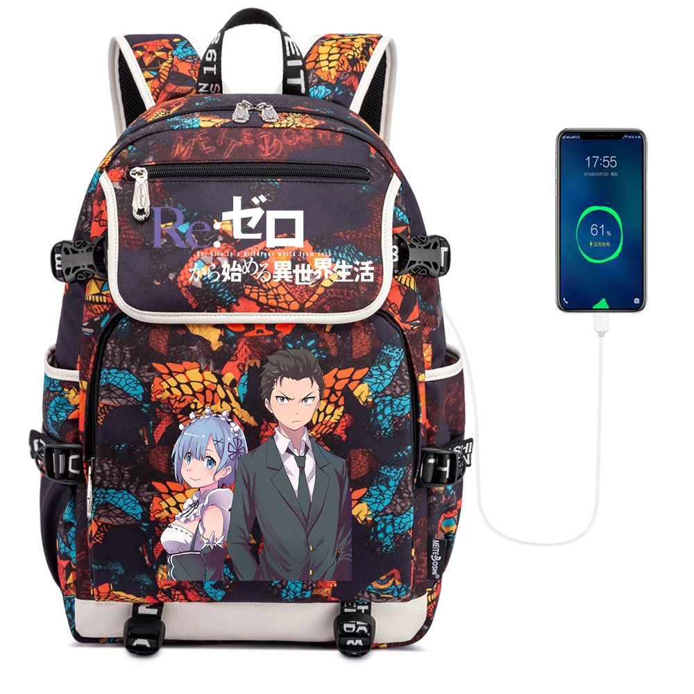 

Anime Re:Life In A Different World From Zero School Bag Packsack Zip Canvas Backpack Rucksack Student Laptop Bag Shoulders Bag