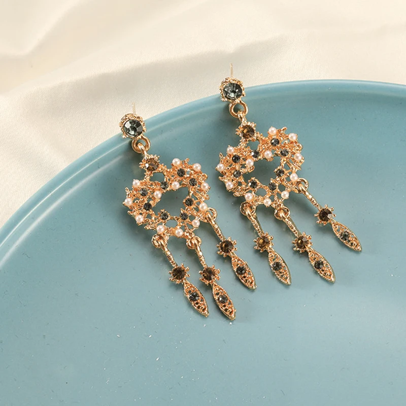 S925 игольчатые Винтажные серьги в стиле барокко цвета шампанского