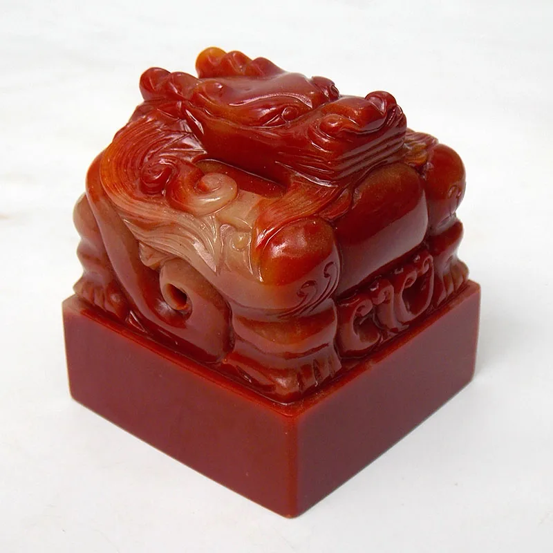 Shoushan Jade Stone Red One Dragon Seal stamp Length and Width About 5.8cm Engraving Carve characters Seal Dragon signet