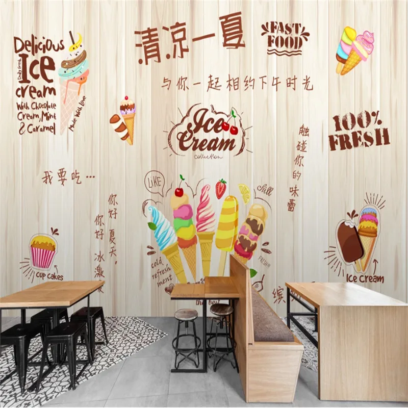 Пользовательские современная мода лето мороженое десерт магазин фон настенная