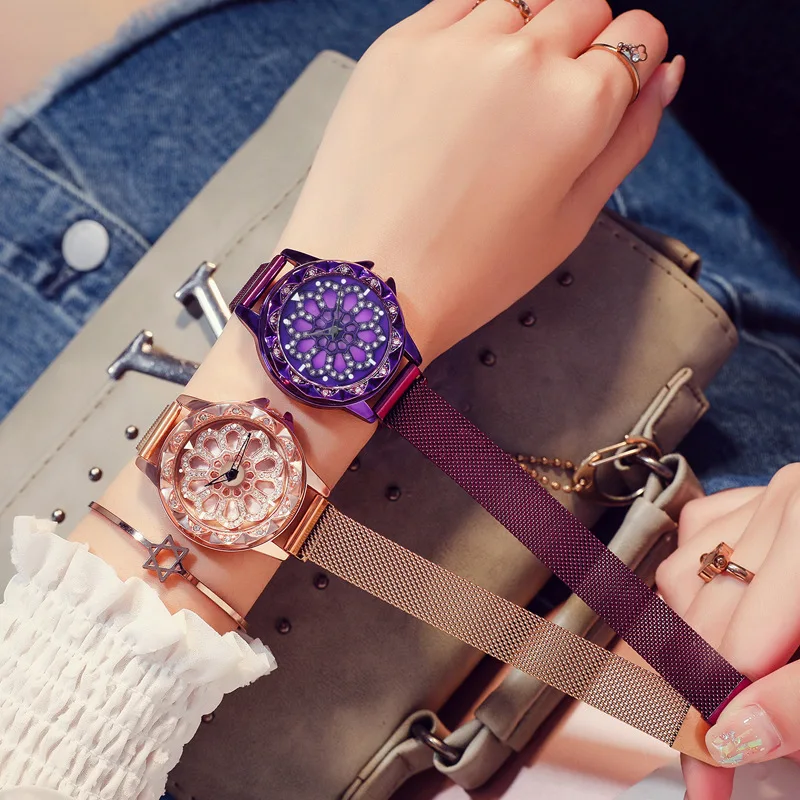 Часы женские кварцевые под розовое золото с вращением на 360 градусов|Женские