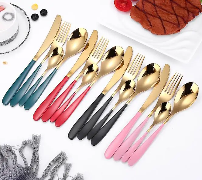 1 Набор стальных столовых приборов набор золотых из нержавеющей стали