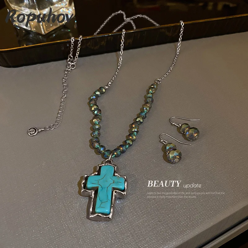 

Ropuhov 2021 New Woman Crystal Mosaic Necklace European And American Long Sweater Chain Wind Ornaments Christmas Gift