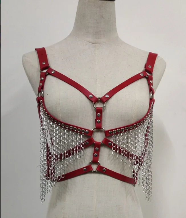 Кожаная металлическая цепочка на тело БДСМ клетка для тела Готическая подвязка в