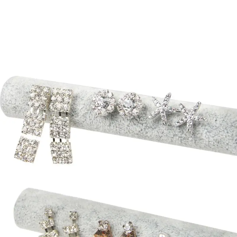 

2021 New 2 Tiers Velvet Jewelry Display Tower Stand T-Bar Stud Earring Organizer Stand Bracelet Thin Rod Show Holder