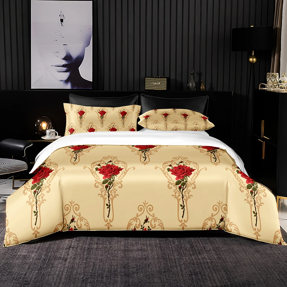 Светильник-желтый Комплект постельного белья с романтическим принтом розы