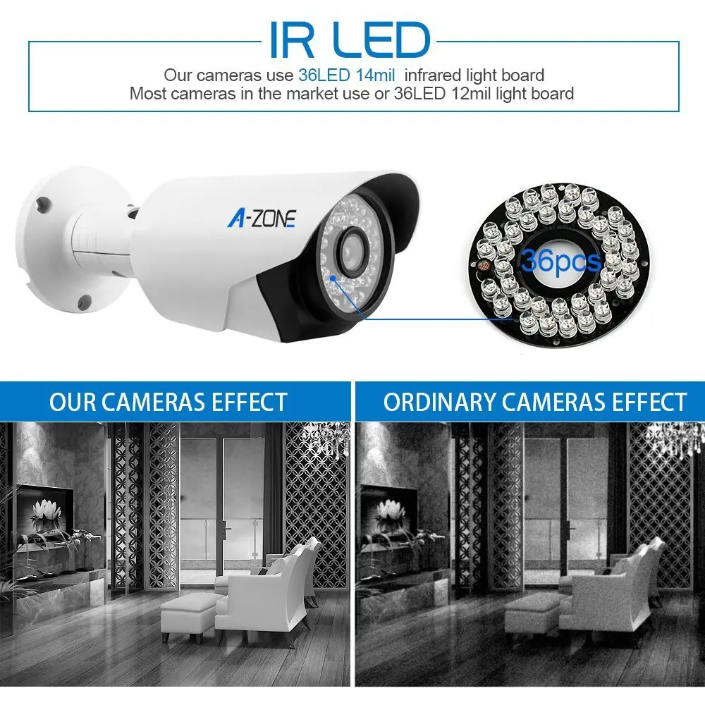 A ZONE 1080P 8ch 4 шт. камера видеонаблюдения системы безопасности 2.0MP AHD DVR Ночное видение IP67 Водонепроницаемый