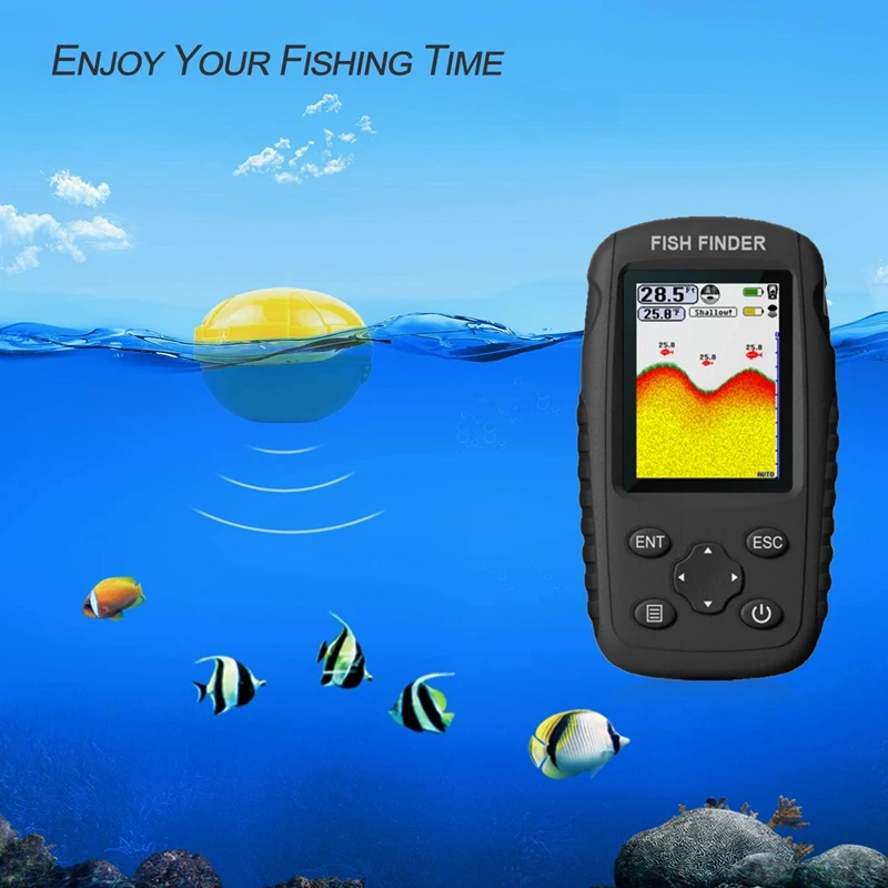 

Portable Rechargeable Fish Finder Wireless Sonar Sensor Fishfinder Depth Locator with Fish Size Water Depth/Temperature