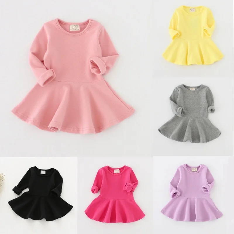 

Infant Toddler Baby Girls Dress Pink Ruffle Long Sleeves Cotton
