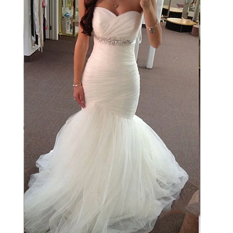 JIERUIZE белый складной Тюль Русалка Свадебные платья Милая Хрустальная шнуровка