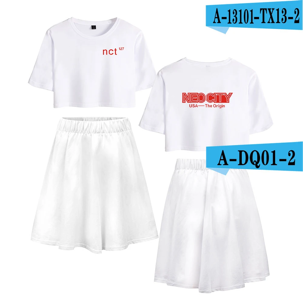 Nct 127 Kpop Женский комплект из двух предметов Модный летний короткий рукав топ+ юбка Новое поступление, горячая Распродажа модная уличная одежда - Цвет: white