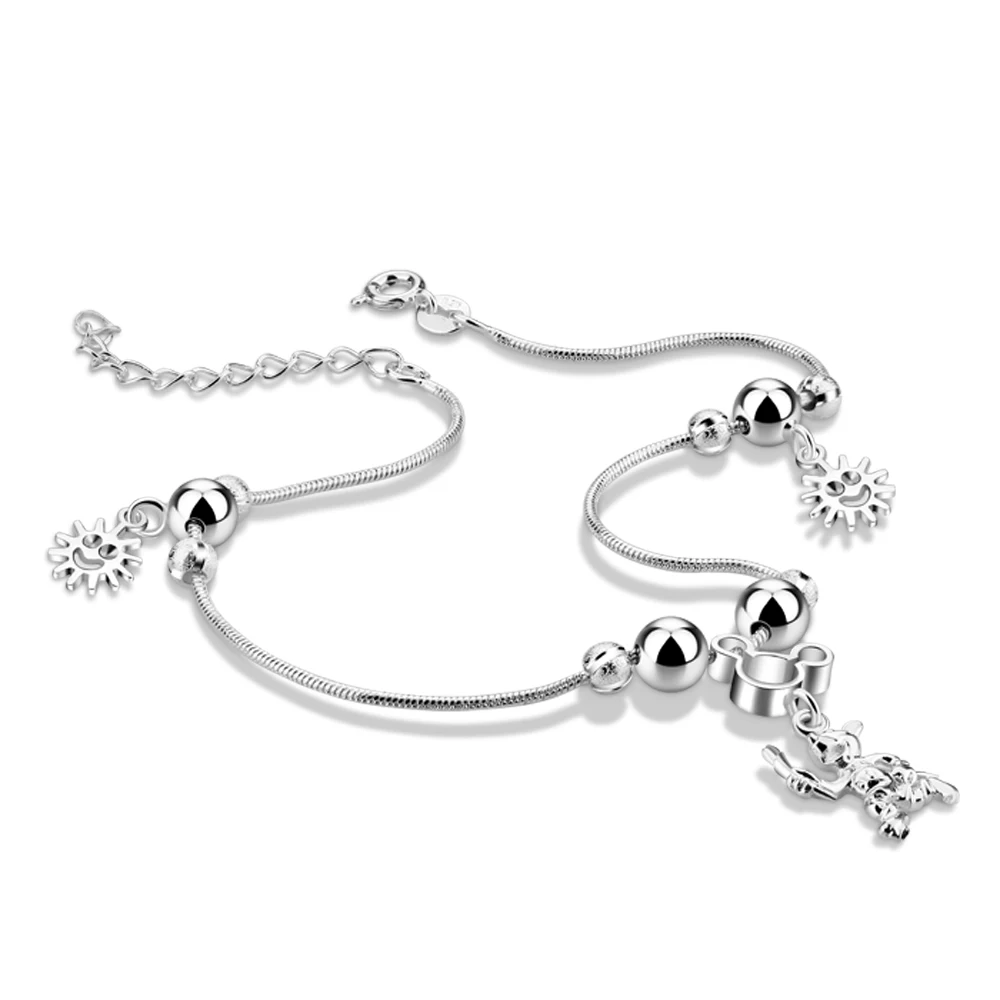 Модные женские браслеты босиком сандалии ног Ювелирные изделия 925 стерлингового