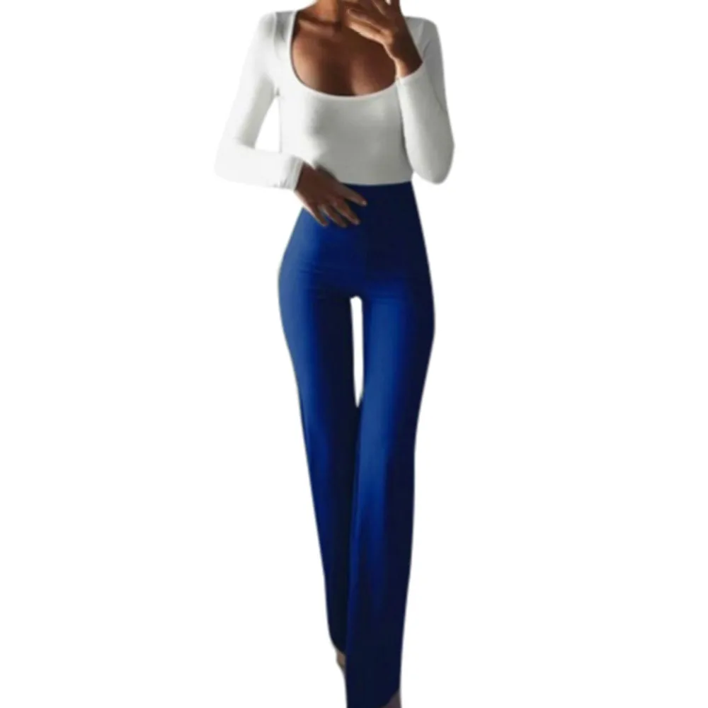 

Women Fashion Solid Elasticity Leggings Bell-bottoms Pants High Waist Flare Wide Leg Chic Trousers Slim Long Pants