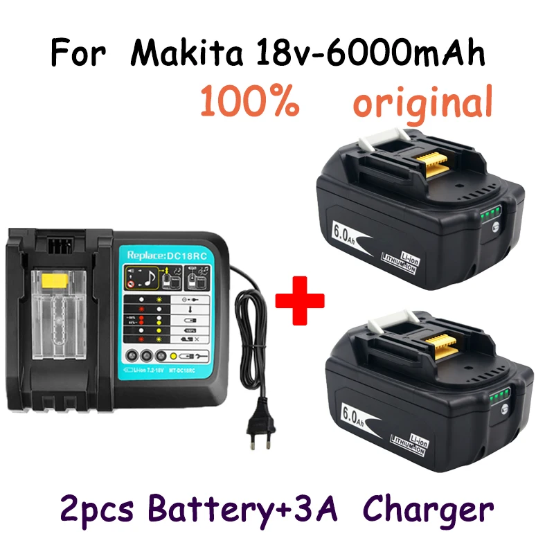 

WIth Charger BL1860 Rechargeable Battery 18 V 6000mAh Lithium Ion for Makita 18v Battery 6ah BL1840 BL1850 BL1830 BL1860B LXT400