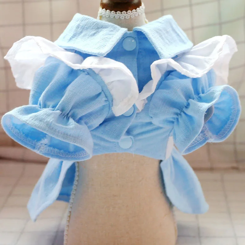 Милое платье в виде кошки розовая голубая одежда для собаки с рукавами пузырями