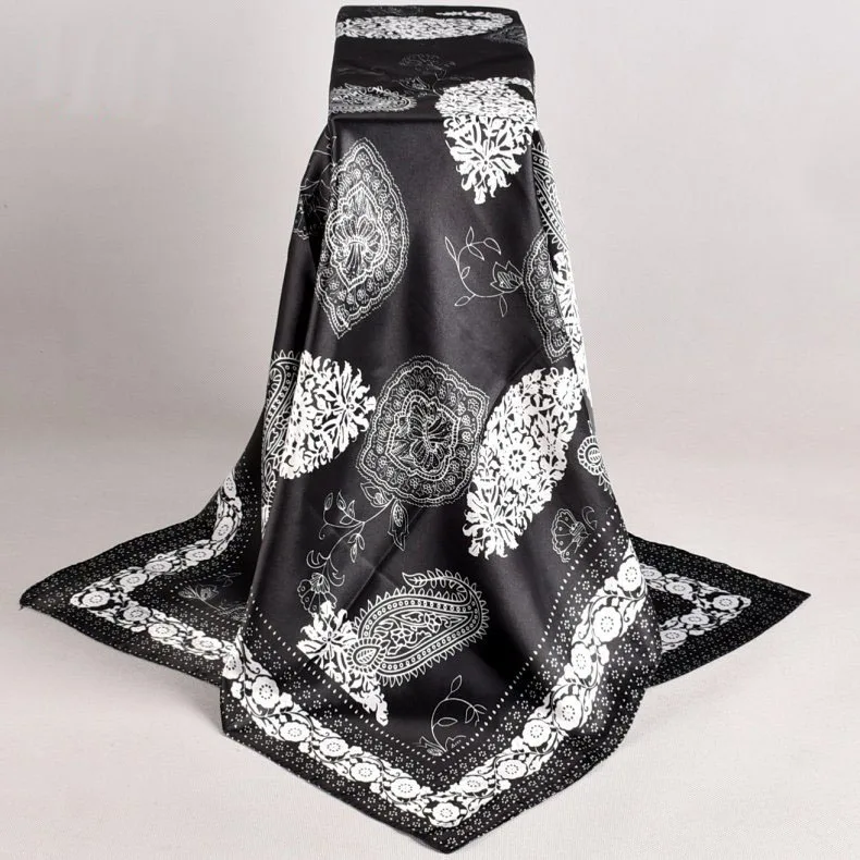 Весенняя двухцветная шелковая сатиновая квадратная лента для волос хиджаб