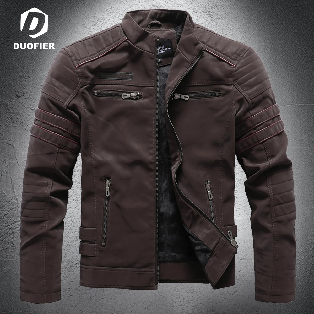 

Куртка мужская Байкерская из ПУ кожи, повседневная приталенная верхняя одежда с воротником-стойкой, брендовая мотоциклетная кожаная верхн...