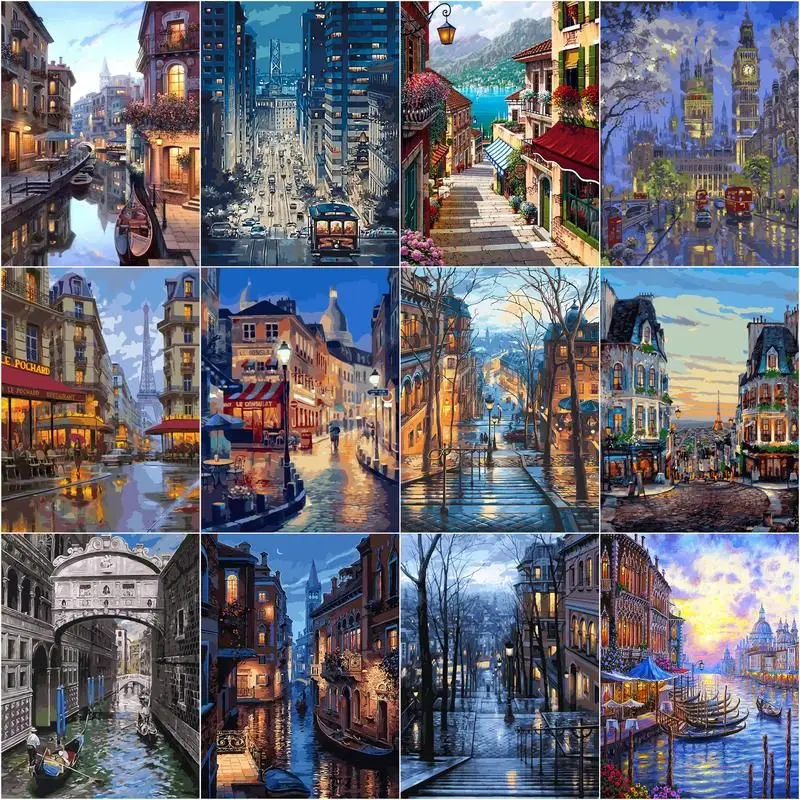 

CHENISTORY 5D Diamond Painting Cross-Stitch Diamond Embroidery City Landscape Picture of Rhinestone Art Home Decor Handmade Gift