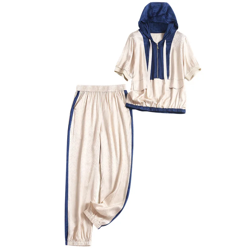 

2020 Summer Fashion Hit Color Hooded top+Pants Women Two Piece Sets Patchwork Tracksuit Sweatshirts Sporting Suit Female