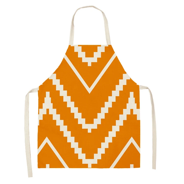 

Orange Geometric Pattern Kitchen Sleeveless Aprons Cotton Linen Bibs 53*65 Household Women Cleaning Home Cooking Pinafore 46411