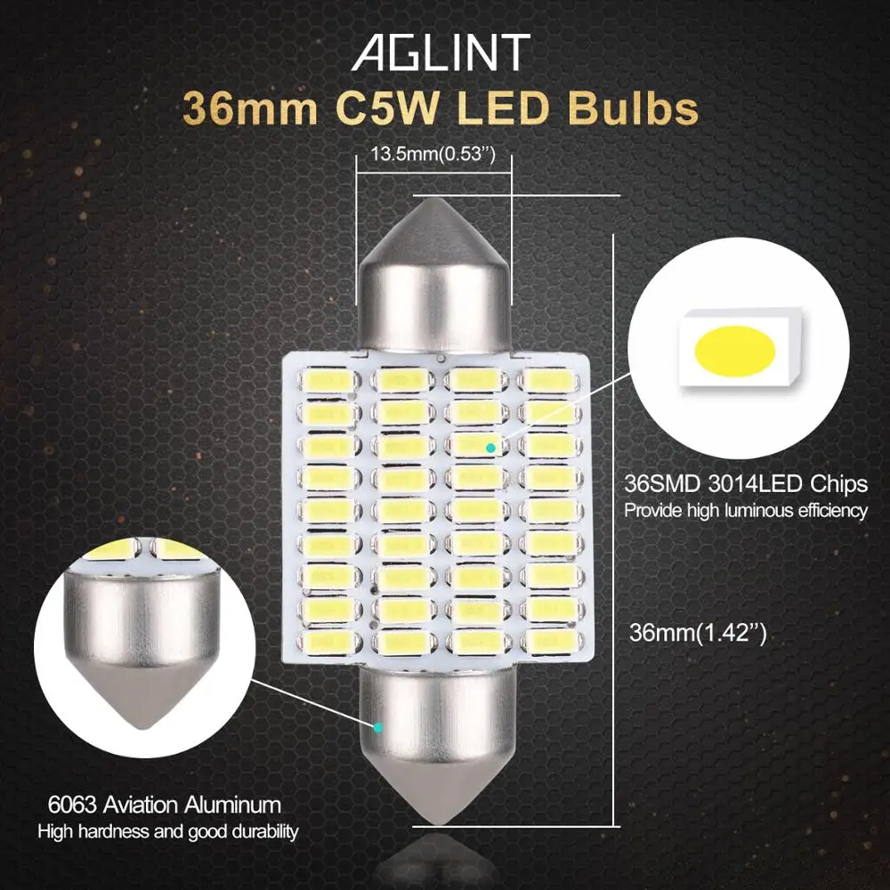 AGLINT 2 шт 36 мм 3014 SMD гирлянда светодиодные лампы C5W Используется для внутренних