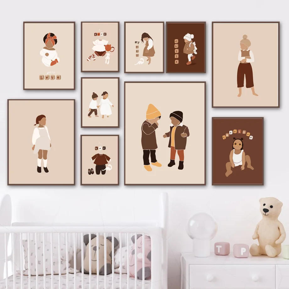 

Nordic Boho Cute Baby Girl Boy Clothes Posters and Prints Canvas Painting Wall Art Pictures for Kids Baby Living Room Decoration