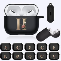 floral gold initial letter pattern case for apple airpods pro a2084 a2083 black silicone wireless bluetooth earphone box cover