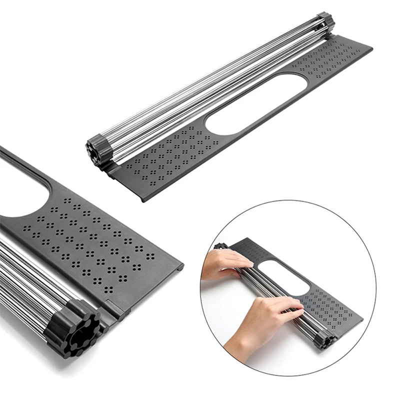 

Roll-up Dish Drying Rack Kitchen Over Sink Foldable Fruit Meat Organizer Tray