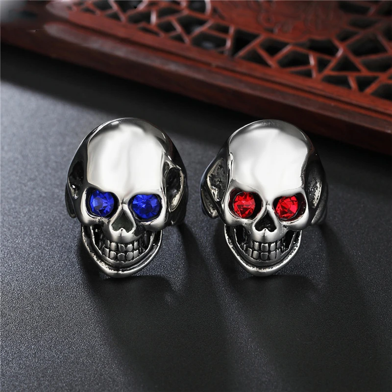 

Retro Punk Style Skeleton Skull Men Rings With Cubic Zirconia 2021 New Band Silver Color Stainless Steel Jewelry for Women Gift