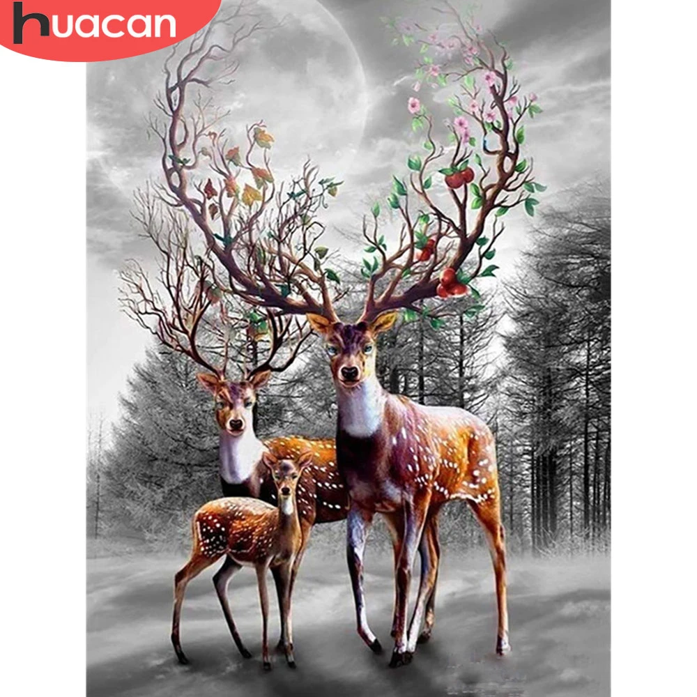 

HUACAN 5d Diamond Painting Deer Wall Art Decor Full Square/Round Diamond Embroidery Animal DIY Mosaic Moon Handmade Gift