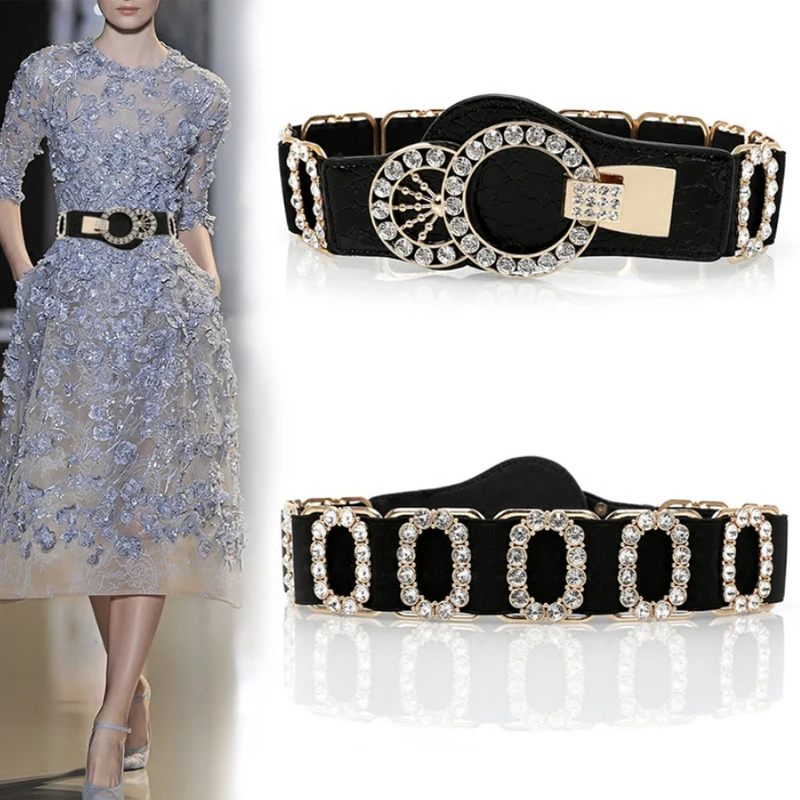 

Rhinestone belt ceinture strass diamond western glitter dress belts for women elastic easy designer waist stretch waistband