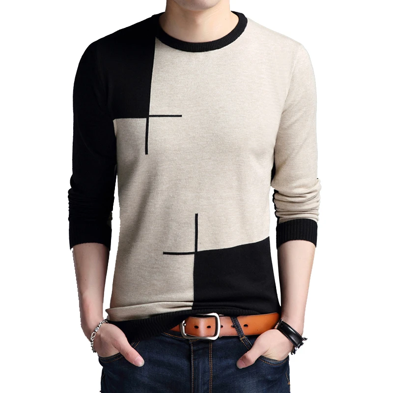 

Men Brand Sweater Spring Autumn Men's Long-sleeved Sweate O-neck Edited Knit Shirt Thin Hit-colored Slim Sweaters Men