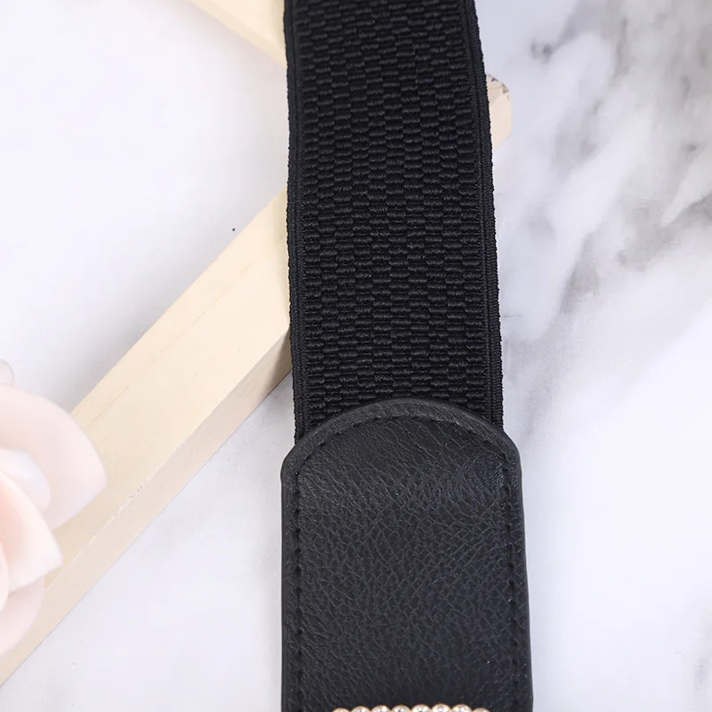 

Women's Runway Fashion Diamonds Buckle Elastic Cummerbunds Female Dress Corsets Waistband Belts Decoration Wide Belt