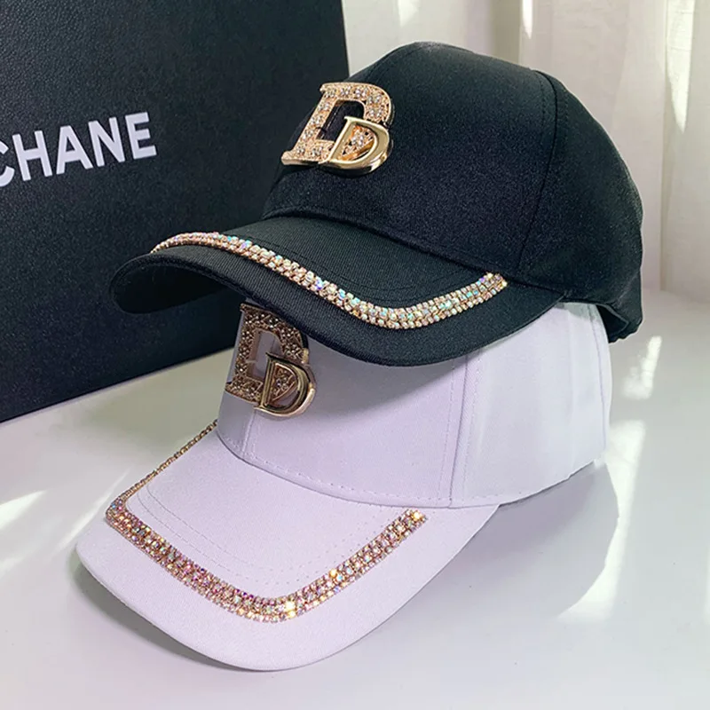

New hat ladies spring and summer baseball cap casual collocation rhinestone sunscreen street fashion hat with letter mark