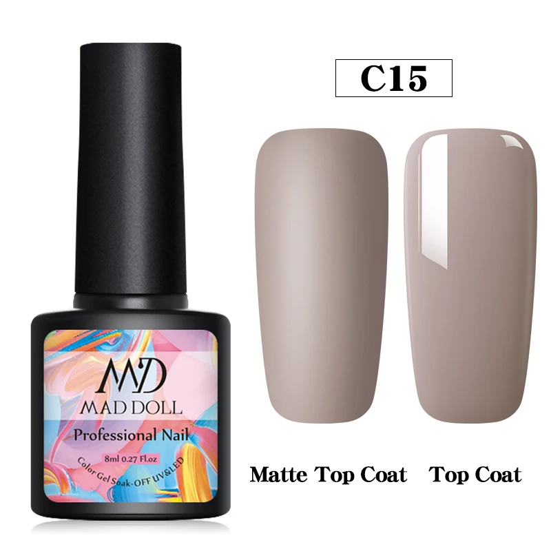 C15 MAD DOLL 8 мл матовый Цветной Гель-лак для ногтей Чистый Розовый Серый Цвета замочить УФ Гель-лак для ногтей для дизайна ногтей DIY Дизайн лак - Цвет: C15