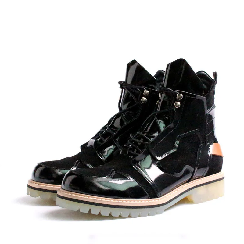 

Runway Casual Lace Up High Top Boots Men Street Fashion Round Toe Platform Ankle Boots Winter Black Leather Cowboy Boots Male