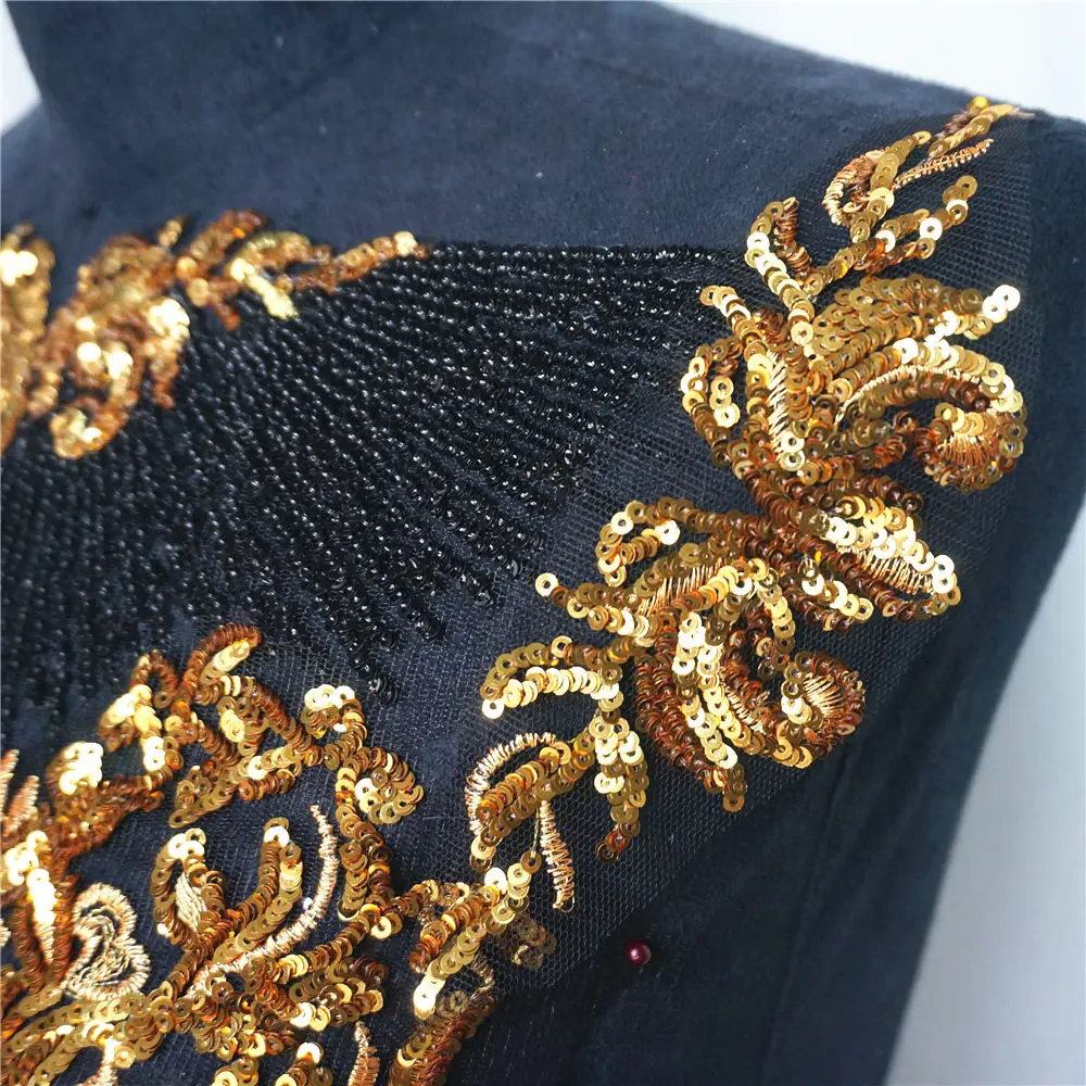 1 комплект черная тюль золотые блестки вышивка кружевная ткань кисточка