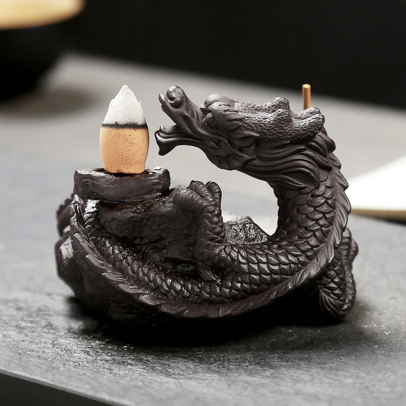 Delicate Chinese Dragon Black Waterfall Burner Ceramic Backflow Incense Holder Loong 8.8*6.6cm | Дом и сад